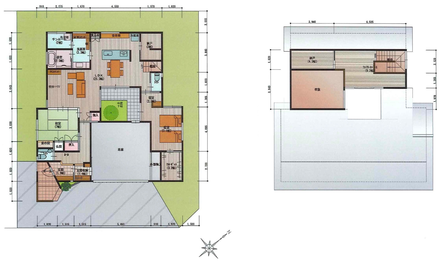 ロの字型で中庭を囲み、開放感を演出した、石川県の注文住宅の間取り事例